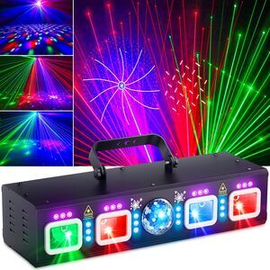 DJ Lights for Parties, Pro 6 in 1 DMX  Sound Activated Laser Light Show Machine